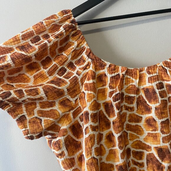 Handmade Plus Size Double Guaze Cotton Giraffe Print Inseam Pockets Dress - Picture 11 of 16